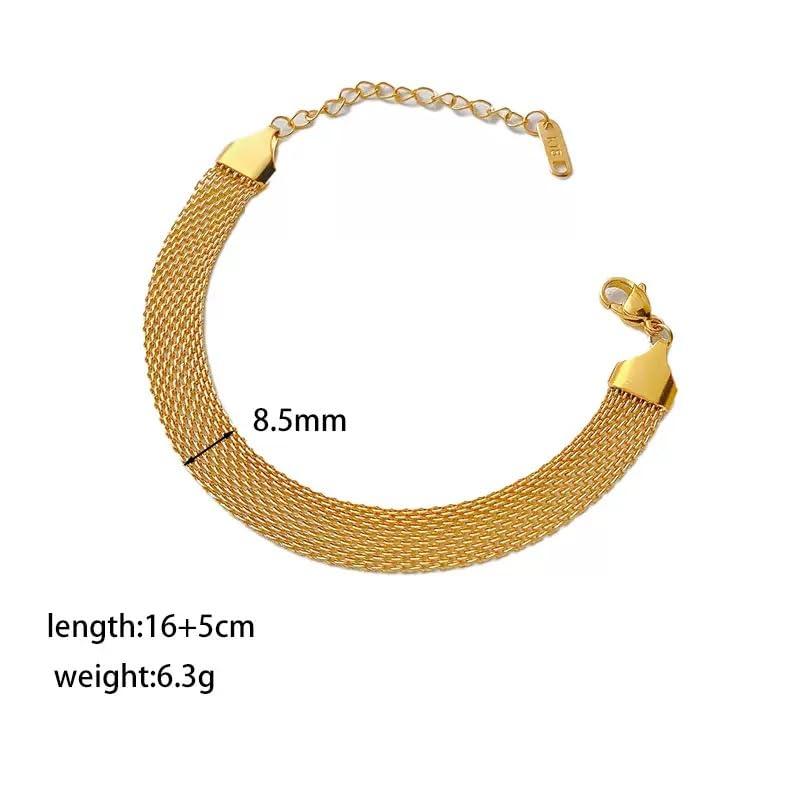 Fanmusic 18K Gold Plated Mesh Bracelet for Women, Adjustable Stainless Steel Wristband, Hypoallergenic Tarnish Resistant Everyday Jewelry Gift