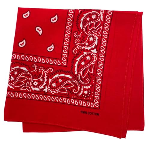 MDSTYLE 100% Cotton Bandana for Men & Women 22" x 22" Paisley Pattern Handkerchief Headband Scarf - color: Red