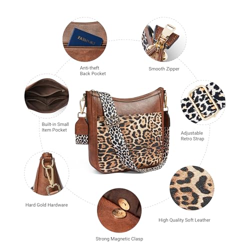 Crossbody Bags for Women Crossbody Purse for Women Vegan Leather Hobo Purses Shoulder Handbags for Daily Travel Work - color: Brown With Leopard