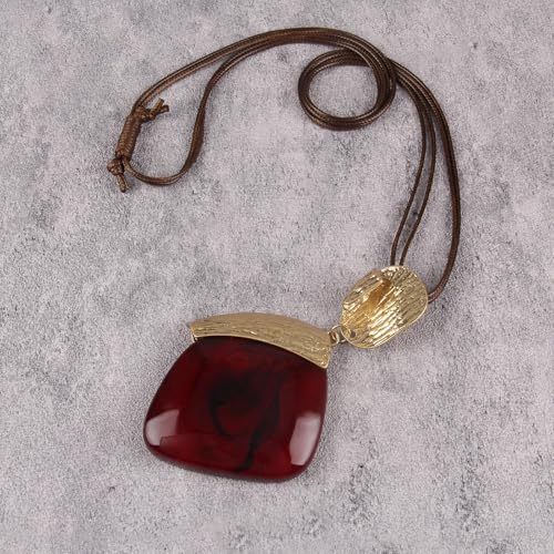 Leather Necklace for Women Large Pendant Hippie Choker Necklace Vintage Sweater Necklace Chunky Boho Necklaces for Women - style: Leather Chain Necklace