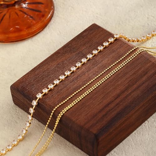 2/3 PCS Gold Anklets for Women Waterproof Cuban Link Anklet Beaded Bracelets Stackable Bracelets 14K Gold Plated Custom Jewelry Gifts Non Tarnish Lightweight - style: Gold Anklet 10