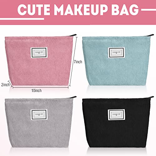 Sanwuta 4 Pack Velvet Makeup Bag Cosmetic Bag for Women Large Capacity Corduroy Pouch Zipper Canvas Travel Toiletry Purse Make up Organizer Case Accessories(Classic Color,Plaid) - color: Classic Color