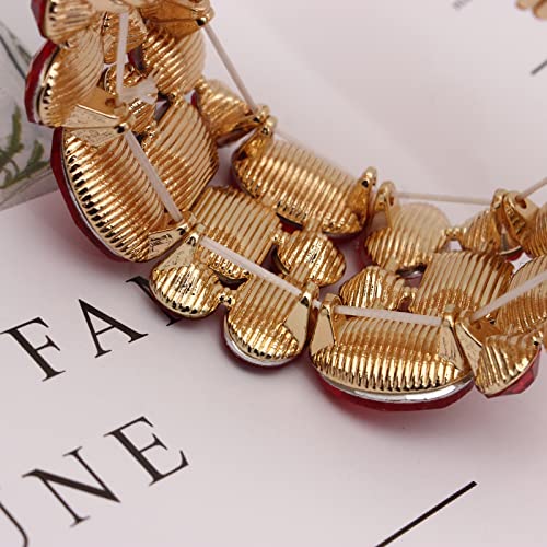 Women’s Wedding Bridal Crystal Leaf Flower Stretch Bangle Elastic Wide Bracelet Jewelry for Brides Bridesmaid - color: Red-Gold Plated