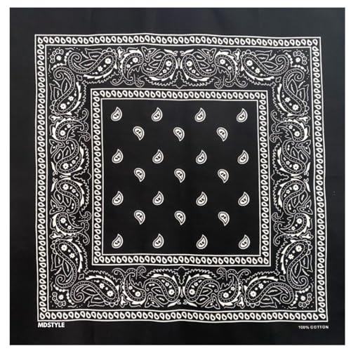 MDSTYLE 6 Pack 100% Cotton Bandanas 22” x 22" for Men & Women Paisley Handkerchief Headband Scarf Bandana - color: Black