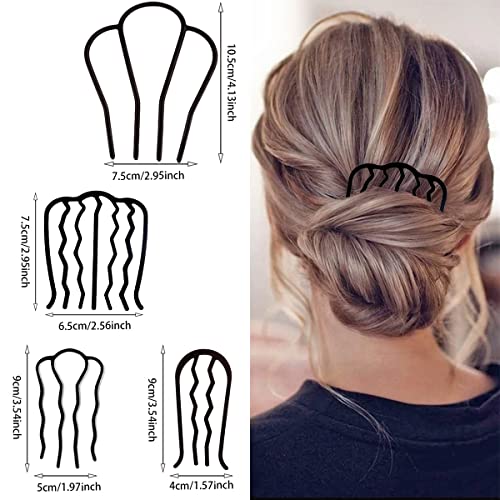 8 Piece Hair Side Combs Metal Hair Fork Clip with Teeth Hair Pin Stick for Updo Bun, U Shape Hair Combs Hair Tool for Vintage Hairstyle Hair Accessories, Black (4 Size) - color: Black in 4 styles