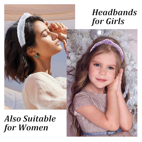 Headbands for Girls Women, 6Pcs Knotted Glitter Sequins Headbands Women Girls Sparkly Top Knot Headband Pink Blue Purple Black Hairbands Hair Accessories for Back to School or Daily Outfits