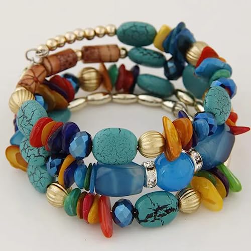 Women Beaded Bracelet Set | Colorful Boho Stackable Trendy Design with Crystal Accents Multilayer Bangle Bracelet | Fashion Stretch Braclets Jewelry for Women - color: Teal.