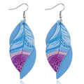 ANXIN boho unique Leather Earrings 2 Layered Lightweight Faux Leather Leaf Earrings Layered Design Drop Earrings Gift for Women - color: Blue Faux Leather Leaf Earrings