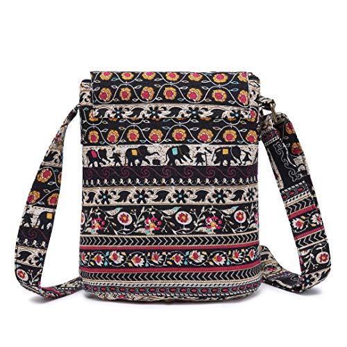 OPQRSTU Women's Retro Small Size Canvas Shoulder Bag Hippie Boho Crossbody Handbag - color: Brown