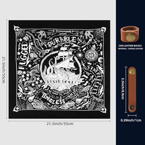 100% cotton Bandana Scarf With Leather Scarf Buckle, Retro sail pattern Neck Scarf for Men & Women Cowboy Scarves