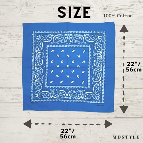 MDSTYLE 100% Cotton Bandana for Men & Women 22" x 22" Paisley Pattern Handkerchief Headband Scarf - color: Blue