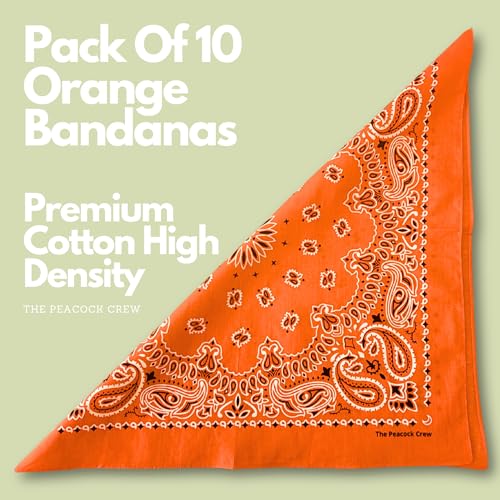 The Peacock Crew Premium Soft Cotton Bandanas Pack for Men and Women Paisley 22 x 22 inches - color: Pack of 10 Orange Slice