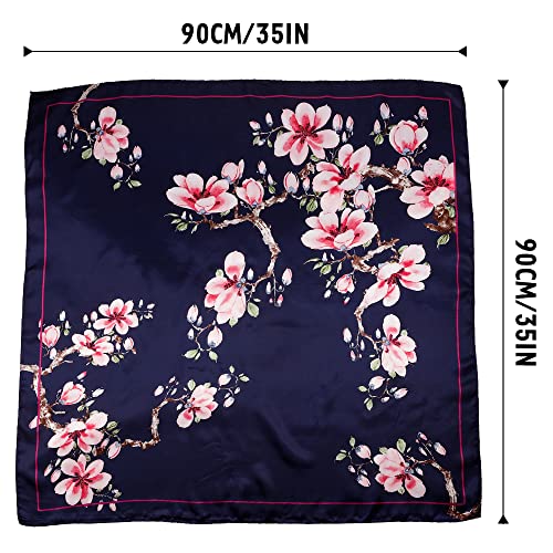 NZKNP Silk-Like Head Scarf - Women's Bandana Wraps - color: 20-black and Pink Flowers, size: 35"*35"