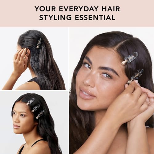 Kitsch Creaseless Hair Clips for Women - No Crease, No Bend Hair Clips for Styling, Bangs, Makeup Application, Face Wash | Recycled Acrylic - Black Terrazzo | Ideal Gifts for Women, 4pcs - color: Black Terrazzo