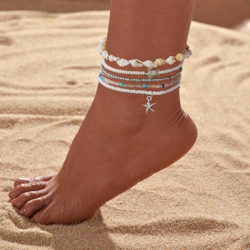 Waeceip Beach Ankle Bracelets For Women Summer Boho Anklets For Women Seashell Beaded Anklets Summer Jewelry Beach Vacation Accessories - color: starfish Boho 5