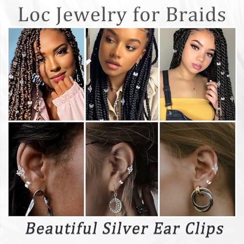 40PCS Silver Hair Jewelry for Braids Multi Style Hair Cuffs Metal Loc Dreadlock Accessories Non-Piercing Ear Clips Braid Jewelry for Women and Girls - color: Silver-1