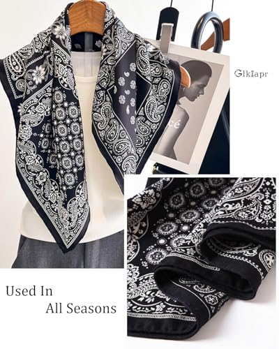 Satin Bandana Headscarf for Women Silky Hair Scarves for Fashion Lightweight - color: 23-black Cashew Nuts
