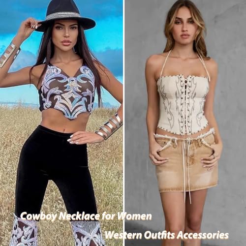 Boho Outfits for Women Boho Necklaces Country Concert Outfits Nashville Western Jewelry Choker Necklaces Long Leather Necklace Western Dress Jewelry Country Cowgirl Accessories Gifts - color: L6