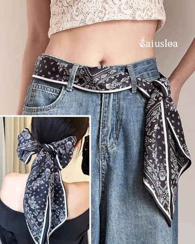 Purse Scarf For Handbags Head Scarves For Women's Hair Bags Scarfs Long Skinny Scarves Fashion Silky - color: A2-black Cashew Nuts