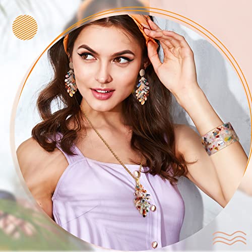Kenning 4 Pcs Boho Jewelry Set for Women Summer Earrings Necklace Set with Bracelet Colorful Acrylic Statement Jewelry - style: Leaf