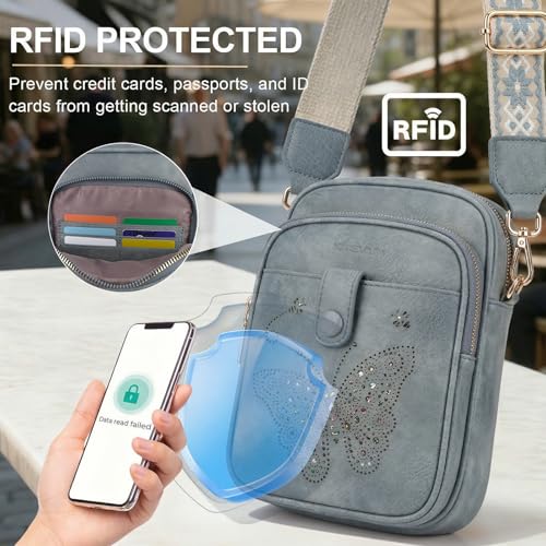 KITEVIUN Crossbody Bags for Women Leather Crossbody Purse Small Shoulder Phone Purse with Adjustable Strap & RFID Card Slots - color: 03-blue