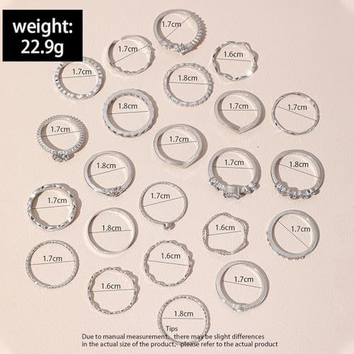 Gold Rings for Women Non Tarnish Stackable Rhinestone Moon Star Rings Dainty Stacking Pearl Butterfly Midi Pinky Thumb Joint Finger Knuckle Ring Set Gold Non Tarnish Jewelry Gifts Trendy Stuff - color: H Silver Stackable Rings 23Pcs