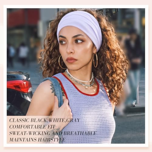 obeoby 6 Pack Head Wraps for Women, Wide Headbands for Women's Hair Non Slip 6inch Thick Turban Knotted Hair Bands for Lady Large Boho African - color: Black,white,grey