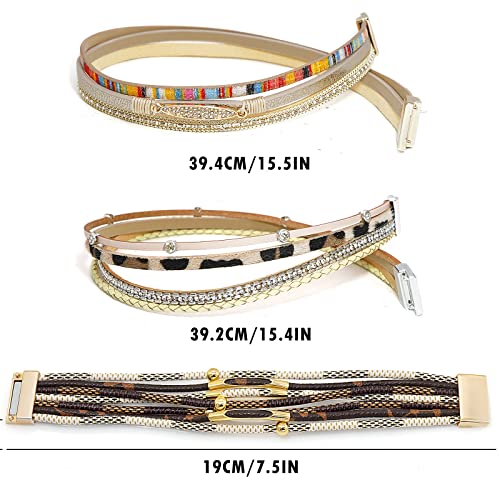 Wowanoo 3Pack Leather Cuff Bracelet Set Multilayer Wrap Bracelet Crystal Feather Tree Bracelet Magnetic Clasp Bracelet for Women - color: Colorful