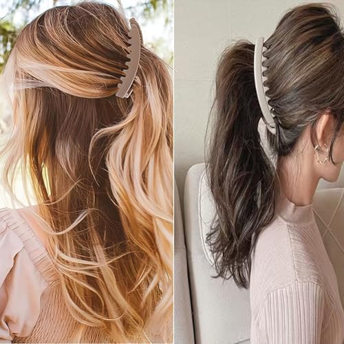 Banana Hair Clips for Women 5.1'' Large Claw Banana Clips for Thick Hair Cute Accessories 3pack - color: black, light brown, light coffee