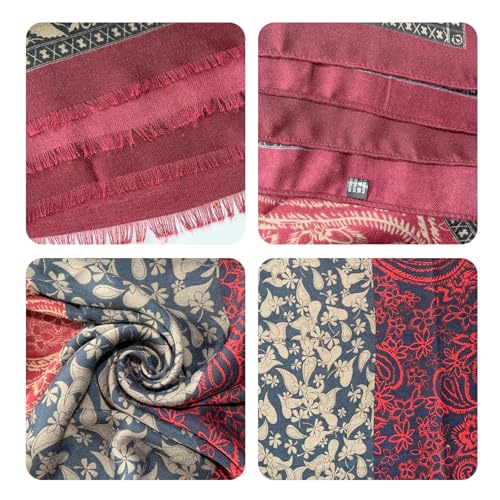 Paisley Pashmina Feel Shawls Wraps for Women Rave Scarf Soft Silky Exotic Boho All Seasons - color: Red