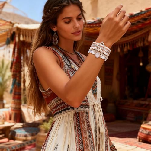 Long tiantian Leather Bracelets for Women Warp Bracelet Stackable Boho Layered Bracelet Chunky Heart Trendy Birthday Gifts for Her - color: A7:Bracelet for Women(White)