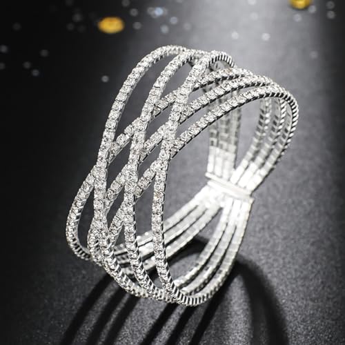 Rhinestone Bracelet for Women MultiLayer Crystal Cuff Bracelet Strand Layered Bracelet - color: Silver 2