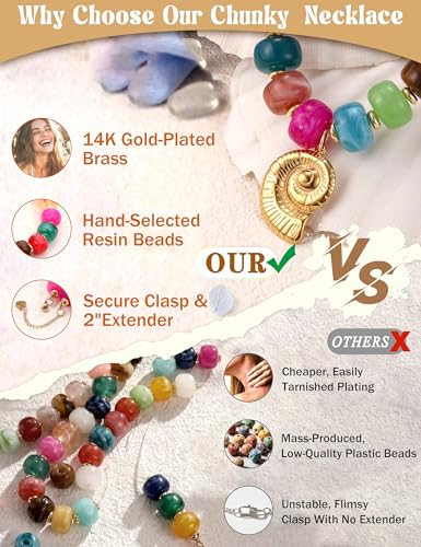 Besteel Chunky Beaded Necklace for Women - Colorful Resin Bead Choker Statement Necklaces with Gold Conch Heart Pendant Trendy Boho Large Summer Beach Jewelry - style: Conch