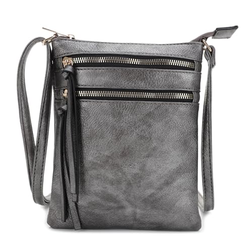 DELUXITY Crossbody Purse Bag Shoulder Bag Multi Pocket Zipper Purse - color: Pewter