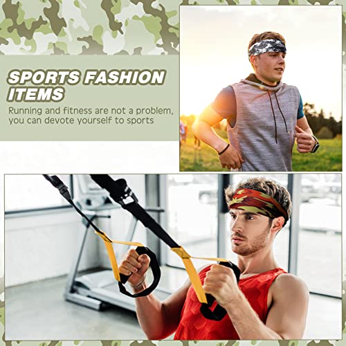 18 Pcs Sports Sweatbands for Men Women Camo Headbands Workout Non Slip Headbands Breathable Head Band Fitness Stretchy Unisex Hairband for Yoga Running Cycling Ball - color: Camouflage