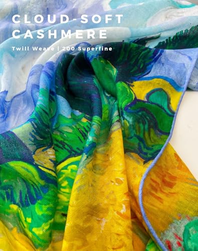PoeticEHome Cashmere Scarf Wrap 36"x36" - Featherlight & Wrinkle-Free Artistic Square Shawl for Travel & Office, Gift Ready - color: Wheat Field With Cypresses - 36"