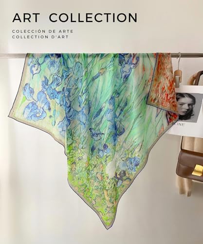 PoeticEHome Cashmere Scarf Wrap 36"x36" - Featherlight & Wrinkle-Free Artistic Square Shawl for Travel & Office, Gift Ready - color: Irises - 36"