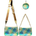 Handmade Woven Small Crossbody Bag for Women with Coin Purse, Designer Shoulder Handbag 3pcs Set, Mini Tote Clutch - color: Green Multicolor