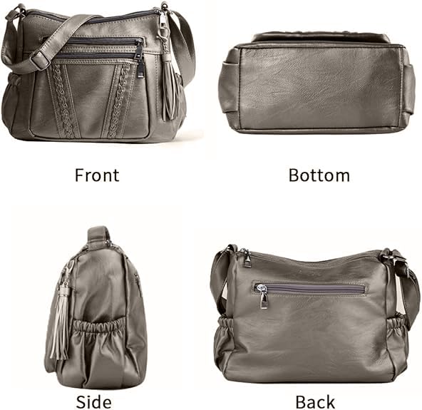ELDA Crossbody Bags For Women Pocketbooks Soft PU Leather Purses and Handbags Multi Pocket Shoulder Bag - color: Antique Silver