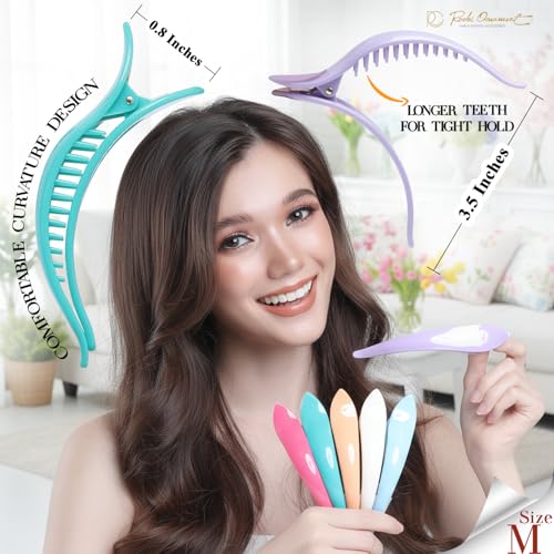 RC ROCHE 6 Pcs Duck Bill Alligator Hair Clips for Women Sectioning Flat Claw Long Thick Hair Inner Teeth Curved Styling Jaw Strong Secure Grip Salon, Medium Pastel - color: (Medium) Pastel