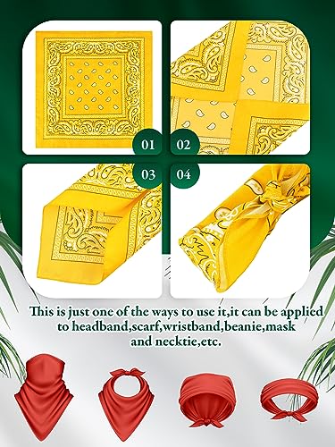 Unittype 36 Pieces Paisley Bandana Cowboy Bandanas Sports Novelty Headband Square Scarf Outdoor for Western Party Costume - color: Orangey Yellow, style: Simple Style