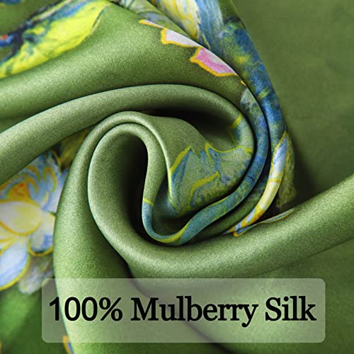 Ciormis 100% Mulberry Silk Scarf-Women's 21''/27''Square Silk Hair Head Scarf Neckerchief with Gift Packaged - color: 21''x 21''-style 08-water Lily