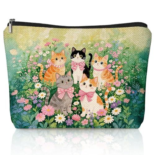 Cute Cat Flower Small Makeup Bag for Women, Kitty Cosmetic Zipper Travel Toiletry Bag for Daughters, Friends, Cats Girl & Women. Ideal Gifts For Travel, Birthdays, Graduation & Christmas. - color: 02-Cat(07)