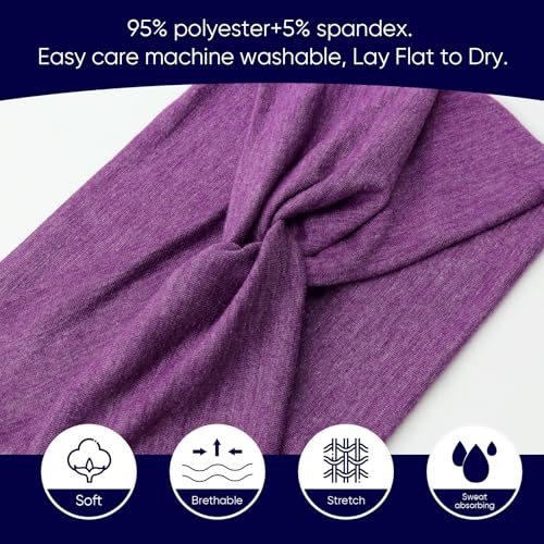 AQOKKA Extra Wide Headbands for Women Large Turban Headband Non Slip Boho Elastic Hairband Hair Twisted Knot Head Bands Accessories - color: 4 Pcs: Dark Purple, Begonia Red, Beige, Black
