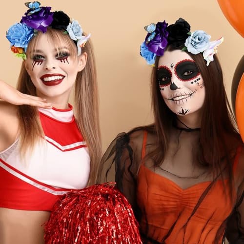 Flower Crown Day of the Dead Headpiece Mexican Flowers Butterfly Crown Flower Crowns Halloween Headbands for Halloween Party - color: Multicolor-2