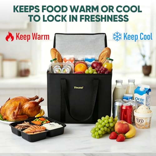 BALEINE 1Pk Insulated Reusable Grocery Bags, Foldable Shopping Bags for Groceries with Reinforced Bottom & Handles (Black) - color: Black, size: 1 Pack (Insulated)