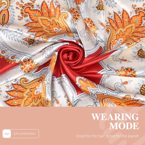 35 x 35 Women's Fashion Pattern Large Square Silk Like Hair Scarf Head Sleeping Wrap Satin Neck Bandana for Gift… - color: Garland Cashew Nuts-red
