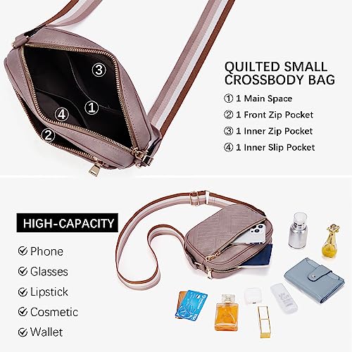 BOSTANTEN Quilted Crossbody Bags for Women Vegan Leather Purses Shoulder Handbags with Wide Strap - color: Purple