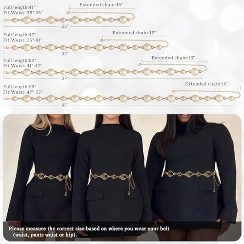 Suyi Chain Belt for Women Chunky Waist Chain for Ladies Dresses - size: Length 41"(25"+extended chain 16"), style: Gold 2