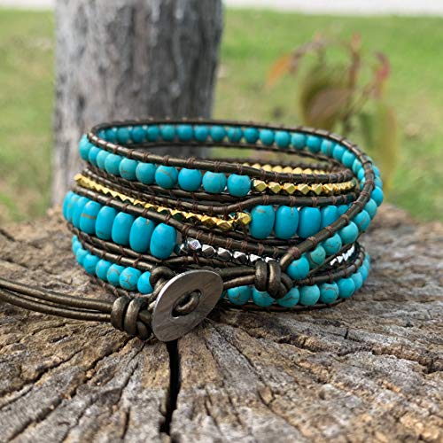 YGLINE Natural Stone Bracelet 5 Wraps Bracelet Handmade Blue Color Boho Bracelet for Women Bracelet - color: turquoise 6